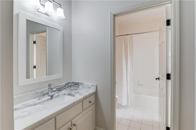 1485 Rolling Links Dr, Alpharetta, GA 30004 - bathroom featuring vanity, toilet, shower / tub combo, and tile patterned floors