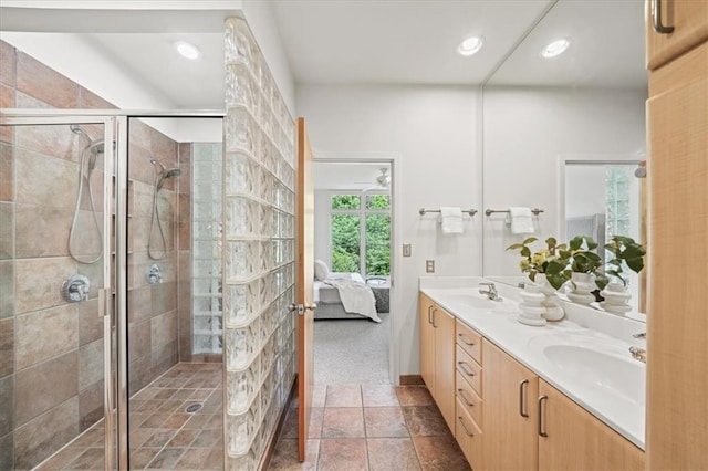 1344 Fernwood Cir NE, Brookhaven, GA 30319 - full bath with ensuite bath, double vanity, a shower stall, and recessed lighting