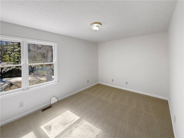 carpeted spare room featuring visible vents, plenty of natural light, and baseboards