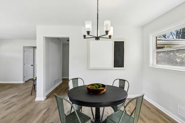 2519 Miriam Ln, Decatur, GA 30032 - dining room featuring an inviting chandelier, baseboards, and light wood-type flooring