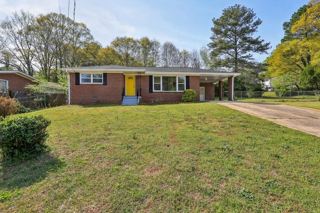 2519 Miriam Ln, Decatur, GA 30032 - single story home featuring concrete driveway, fence, brick siding, a carport, and crawl space