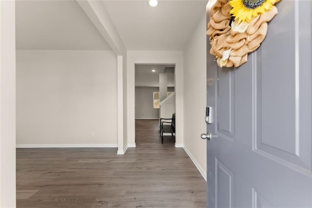 entrance foyer featuring recessed lighting, baseboards, and wood finished floors