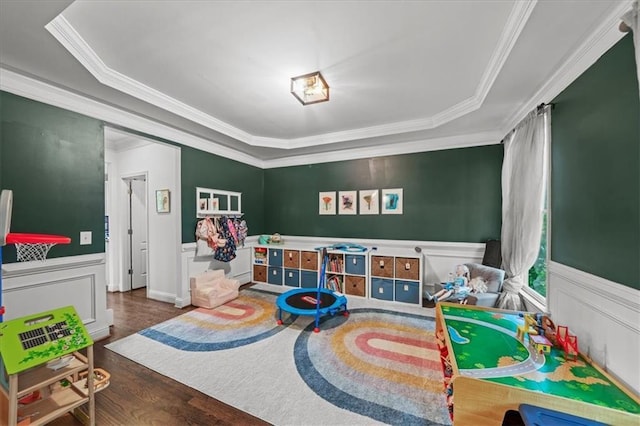 1622 Gates Pl NW, Atlanta, GA 30318 - game room with ornamental molding, wood finished floors, a wainscoted wall, and a decorative wall