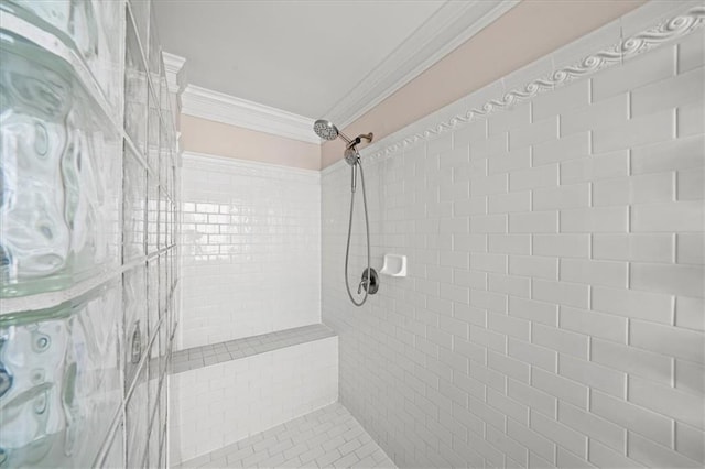1622 Gates Pl NW, Atlanta, GA 30318 - bathroom with ornamental molding and a tile shower