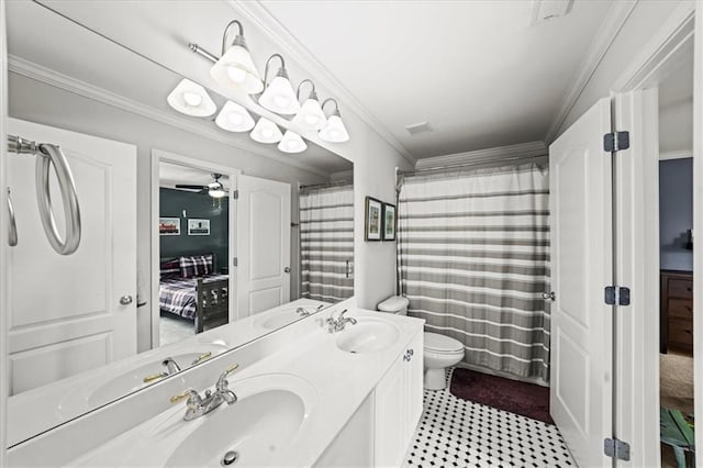 1622 Gates Pl NW, Atlanta, GA 30318 - full bath featuring ensuite bathroom, double vanity, crown molding, and a shower with curtain