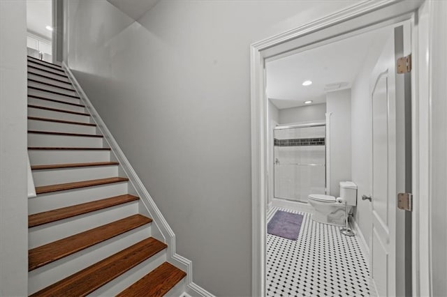 1622 Gates Pl NW, Atlanta, GA 30318 - stairway with baseboards and recessed lighting
