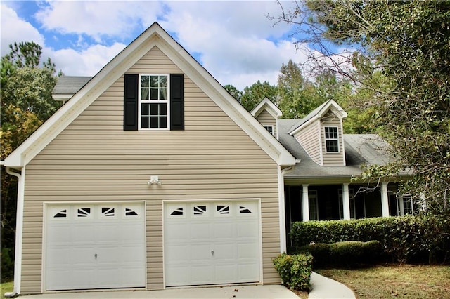 exterior space with a garage