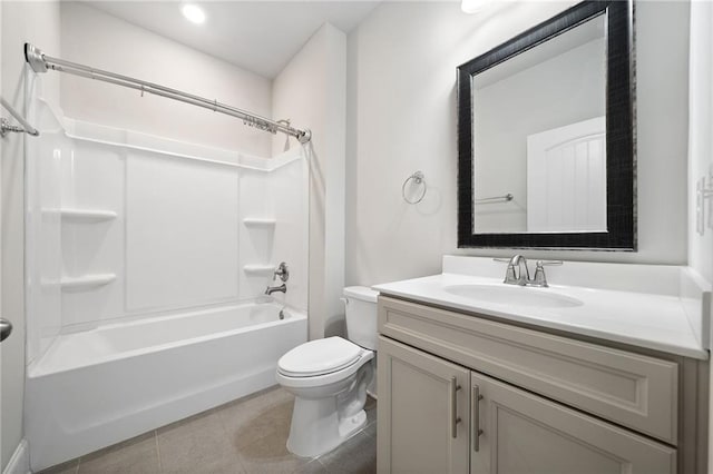 full bathroom with tile patterned flooring, vanity, shower / bath combination, and toilet