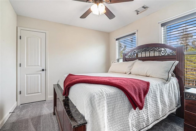 bedroom featuring carpet floors and ceiling fan