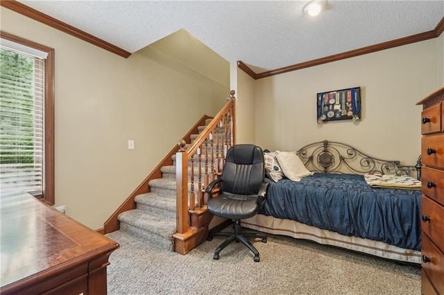 2011 Sturbridge Ln, Buford, GA 30519 - carpeted bedroom with a textured ceiling and ornamental molding