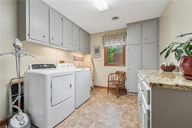 2011 Sturbridge Ln, Buford, GA 30519 - laundry room featuring cabinet space, separate washer and dryer, baseboards, and a textured ceiling
