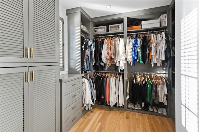 spacious closet with light hardwood / wood-style flooring