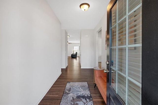 hallway with dark hardwood / wood-style floors