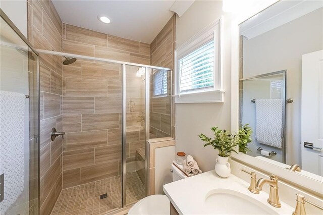 6626 Sterling Dr, Sandy Springs, GA 30328 - bathroom with a shower stall, toilet, and vanity