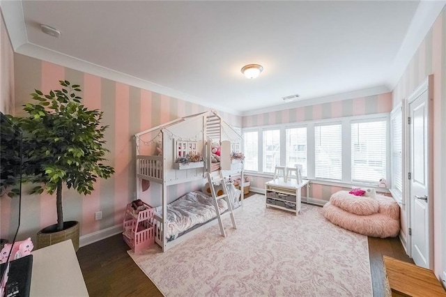 6626 Sterling Dr, Sandy Springs, GA 30328 - bedroom with wallpapered walls, wood finished floors, and baseboards