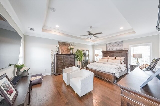 6626 Sterling Dr, Sandy Springs, GA 30328 - bedroom with a raised ceiling, multiple windows, wood finished floors, recessed lighting, and crown molding