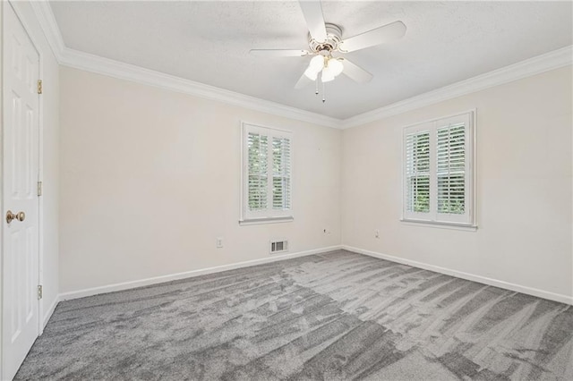 2655 Nesbit Trl, Alpharetta, GA 30022 - carpeted spare room with ornamental molding, plenty of natural light, a ceiling fan, and a textured ceiling