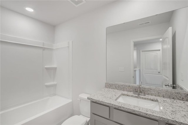 full bath with vanity, toilet, and visible vents