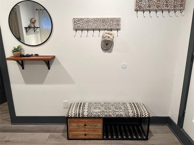 mudroom featuring baseboards and wood finished floors