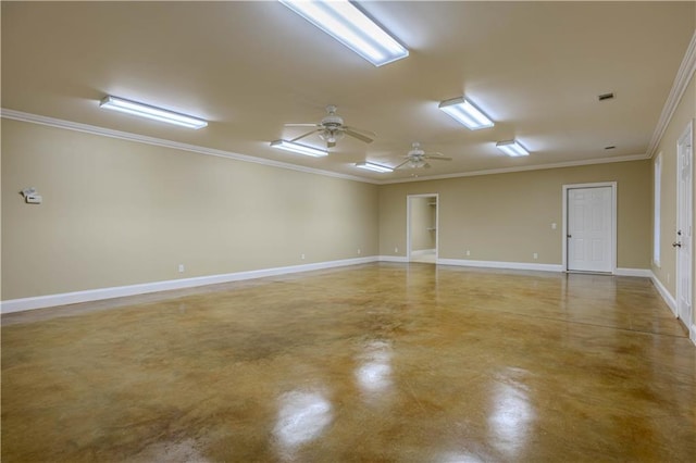 empty room with concrete flooring and ornamental molding