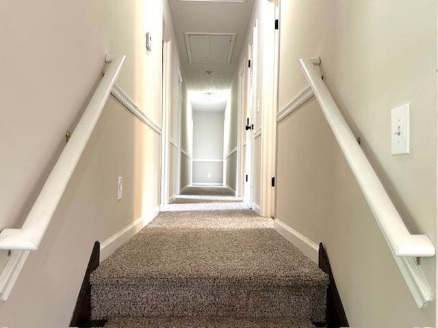 942 Batesville Rd, Canton, GA 30115 - hall featuring attic access, an upstairs landing, and carpet flooring