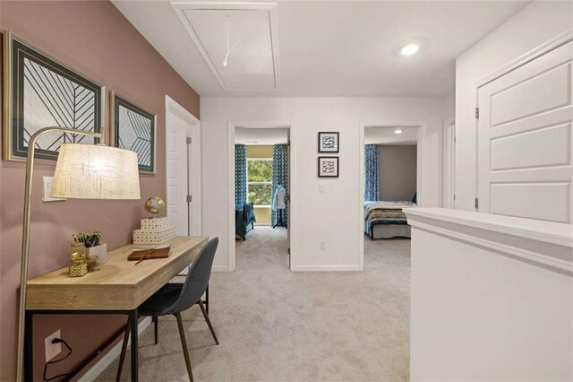 1315 Aura Ln, Lawrenceville, GA 30045 - corridor with attic access, light colored carpet, and recessed lighting