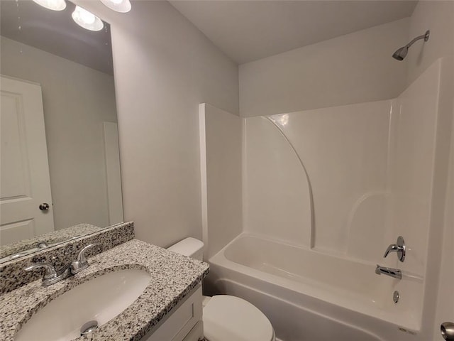 full bathroom with vanity, bathtub / shower combination, and toilet