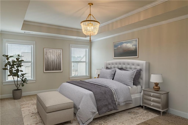 146 Blackgum Trce, Dallas, GA 30132 - bedroom with light carpet, a chandelier, and crown molding