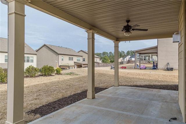 view of patio / terrace featuring ceiling fan