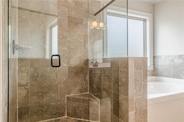 bathroom with plus walk in shower