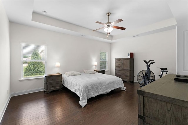 17 Twelve Oaks Dr SE, Cartersville, GA 30120 - bedroom featuring a tray ceiling, dark wood-type flooring, baseboards, and a ceiling fan