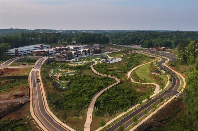 birds eye view of property with a view of trees