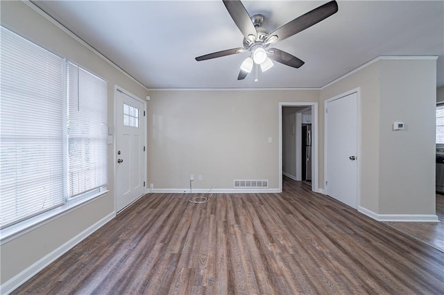 2104 Barbara Ln, Decatur, GA 30032 - empty room with crown molding, dark hardwood / wood-style floors, and ceiling fan