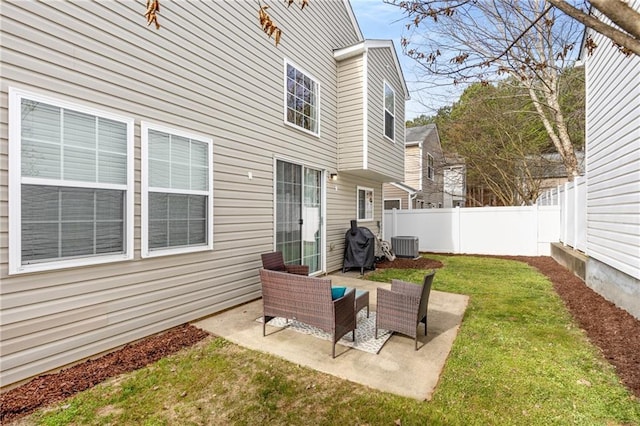 view of patio featuring central AC and an outdoor hangout area