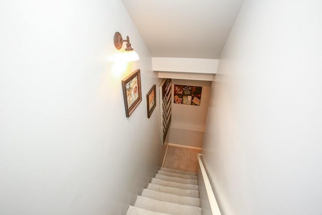 stairway with carpet and baseboards