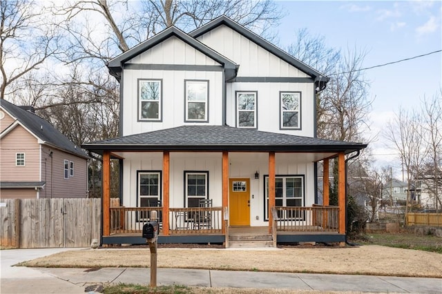 modern farmhouse style home featuring a porch