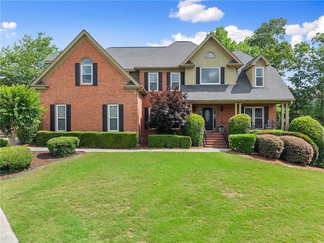 4955 Winding Rose Dr, Suwanee, GA 30024 - view of front of property with brick siding, a front lawn, and roof with shingles