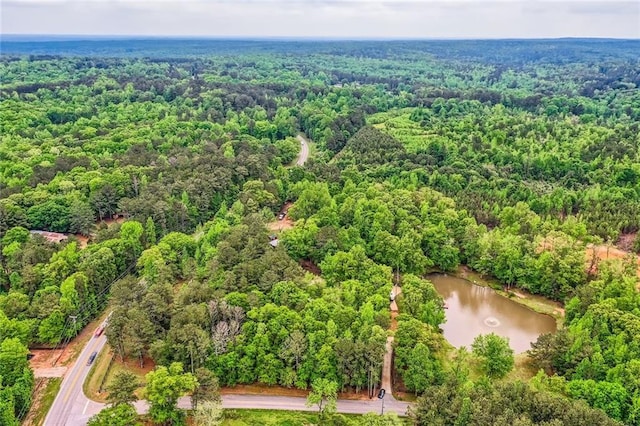 bird's eye view featuring a water view and a view of trees