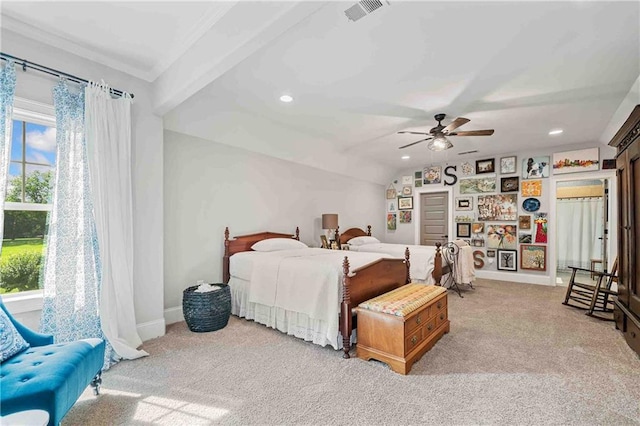 829 Christopher Rd, Sharpsburg, GA 30277 - bedroom with light carpet, multiple windows, ornamental molding, recessed lighting, and lofted ceiling