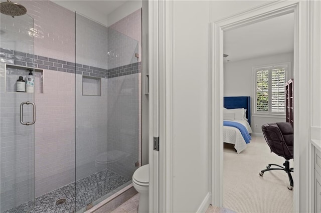 3749 Watkins Pl NE, Brookhaven, GA 30319 - ensuite bathroom featuring a shower stall, baseboards, and toilet