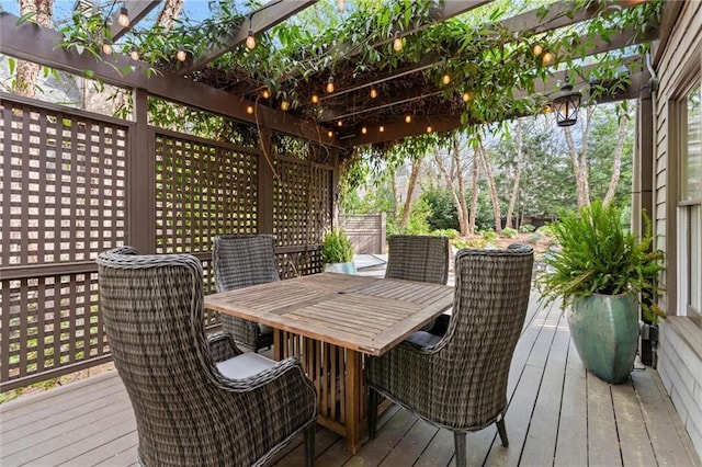 3749 Watkins Pl NE, Brookhaven, GA 30319 - wooden deck featuring outdoor dining space and a pergola