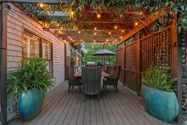 3749 Watkins Pl NE, Brookhaven, GA 30319 - wooden deck featuring outdoor dining area and a pergola