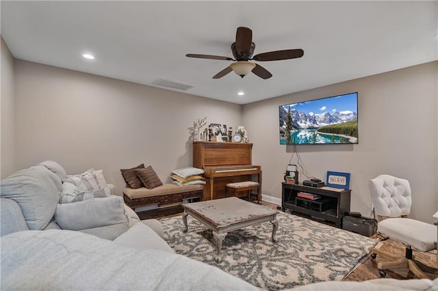 166 Woodford Way SE, Calhoun, GA 30701 - living area featuring a ceiling fan, baseboards, and recessed lighting