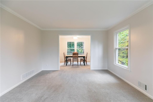 carpeted spare room with crown molding