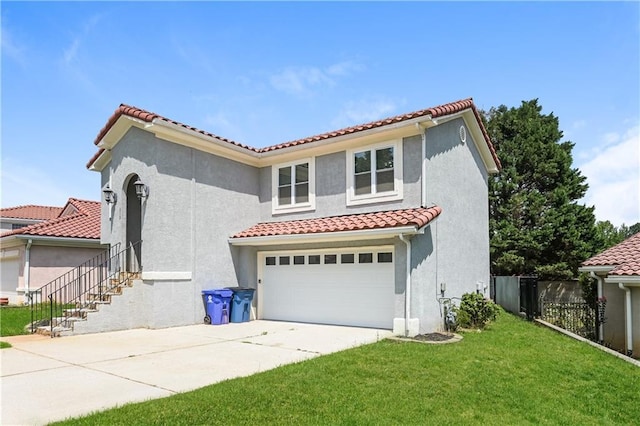 113 Garden Walk, Stockbridge, GA 30281 - mediterranean / spanish-style house with a tile roof, an attached garage, stucco siding, and concrete driveway
