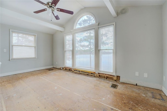 empty room featuring vaulted ceiling and ceiling fan