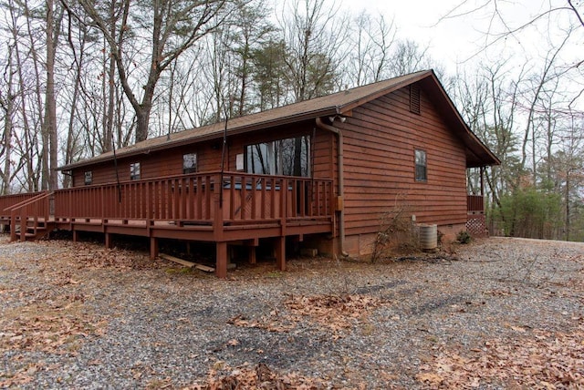 exterior space with central AC unit and a deck