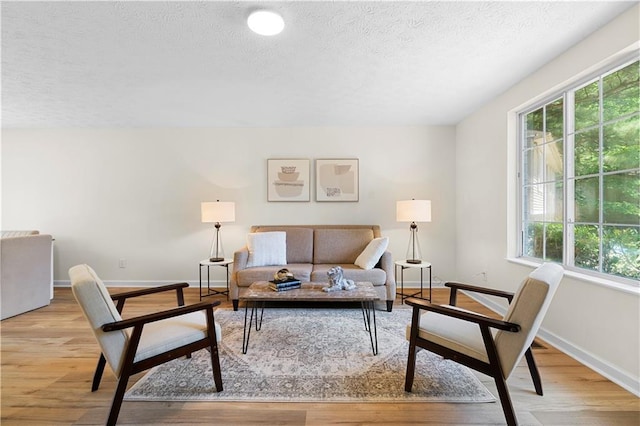 1275 Muirforest Way, Stone Mountain, GA 30088 - living room featuring plenty of natural light, a textured ceiling, light wood-type flooring, and baseboards