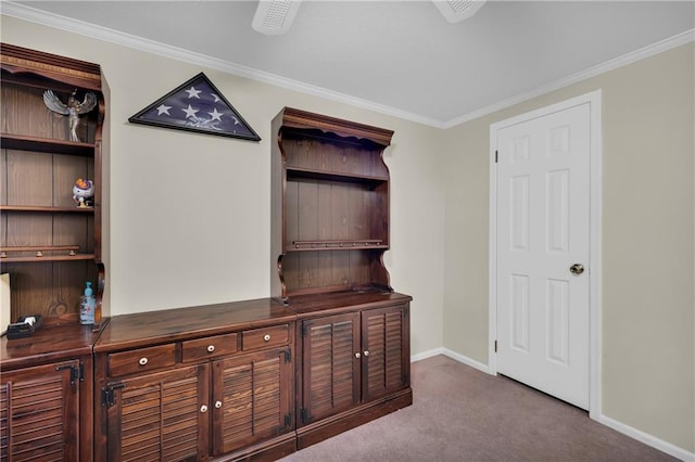 interior details with carpet and crown molding