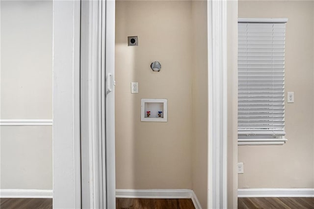 2791 Mcafee Rd, Decatur, GA 30032 - washroom featuring electric dryer hookup, hookup for a washing machine, and dark hardwood / wood-style floors